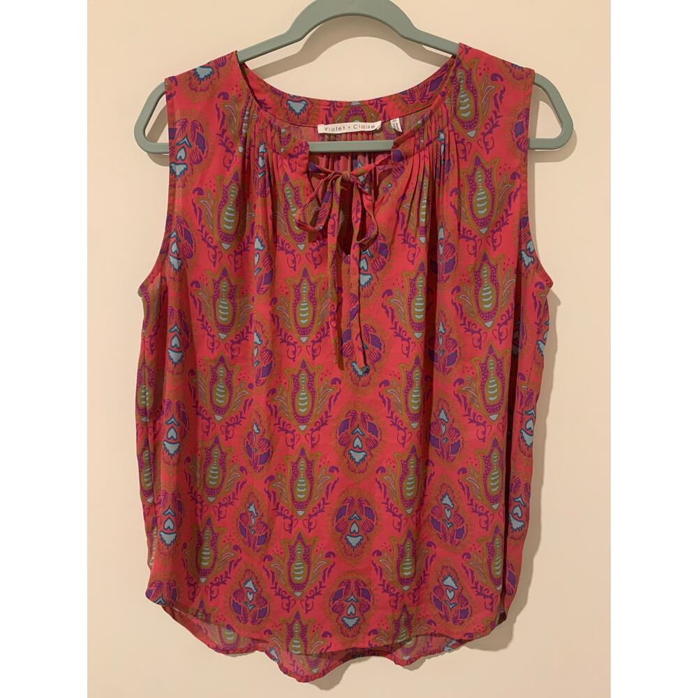 Violet & Claire Sleeveless Top Womens Size Medium Orange Pink Abstract Artsy